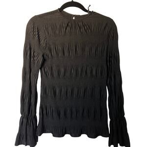 Prologue Women's Black Ruffle Long Sleeve Crinkle Blouse - Size Medium - NWT